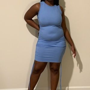 Baby blue sleeveless scrunch dress